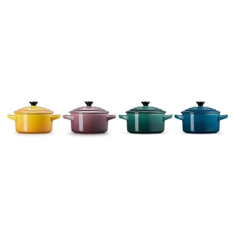 LE CREUSET -綠境花園系列-瓷器迷你圓烤盅- 4入組 (湖水藍/綠光森林/無花果/杏桃黃)