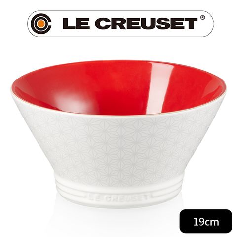 LE CREUSET -新采和風系列-瓷器日式圖騰麵碗19cm (櫻桃紅)