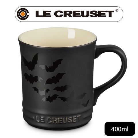 LE CREUSET -瓷器萬聖節蝙蝠圖騰馬克杯400ml (沉靜黑-無盒)