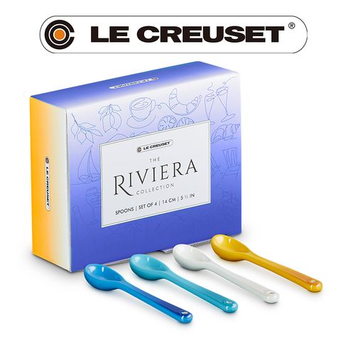 LE CREUSET -瓷器里維埃拉系列小湯匙 4入組 (地中海藍/加勒比海藍/蛋白霜/杏桃黃)