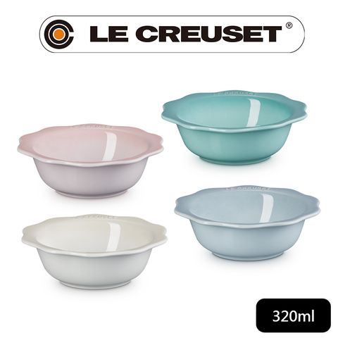 LE CREUSET-瓷器蕾絲花語系列飯碗320ml (蛋白霜/銀灰藍/悠然綠/貝殼粉)