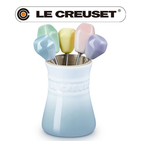 LE CREUSET-瓷器餐叉組 5入 (艾莉絲黃/薄荷藍/粉彩紫/牛奶粉/海岸藍)