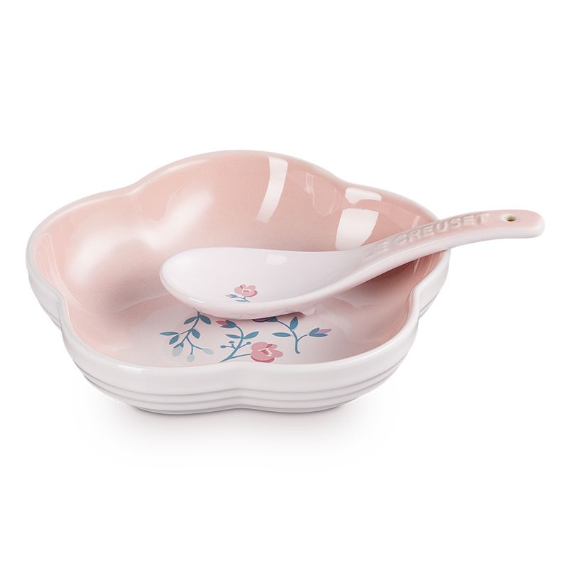 LE CREUSET -瓷器花型盤16cm 附中式湯匙 (南法花語/貝殼粉)