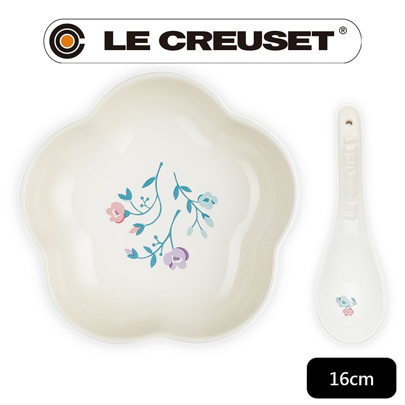 LE CREUSET -瓷器花型盤16cm 附中式湯匙 (南法花語/蛋白霜)