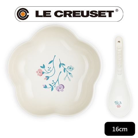 LE CREUSET -瓷器花型盤16cm 附中式湯匙 (南法花語/蛋白霜)