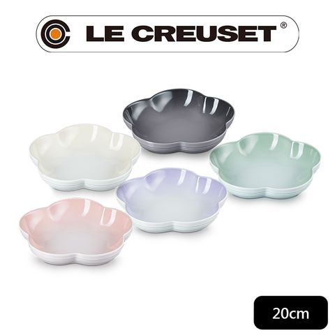LE CREUSET-瓷器花型盤 (中) 5入 (貝殼粉/淡粉紫/湖水綠/蛋白霜/燧石灰)