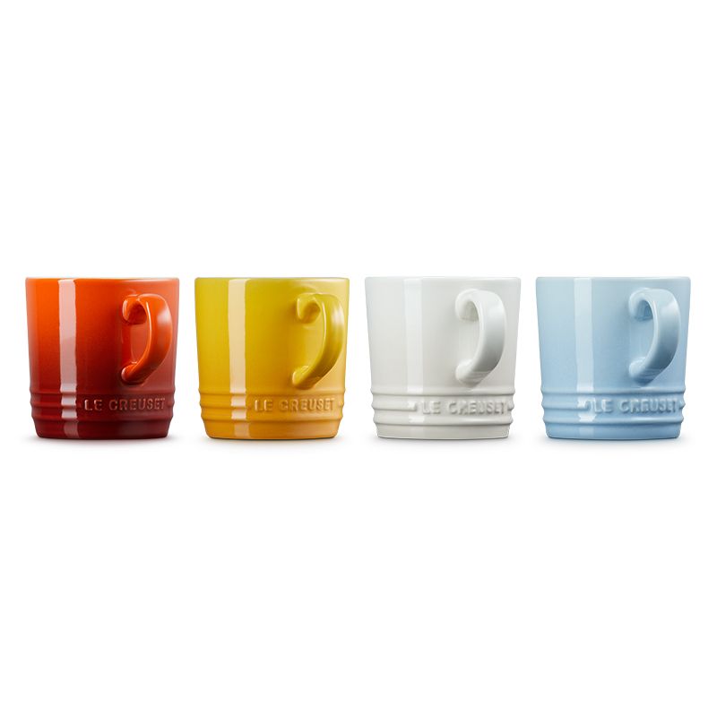 LE CREUSET -瓷器元素精靈系列卡布奇諾杯組200ml-4入(火紅辣椒/杏桃黃/蛋白霜/海岸藍)