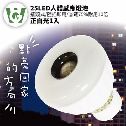 25LED晶片式綠能抗漲甜甜圈型感應燈泡(插頭型)(正白光)