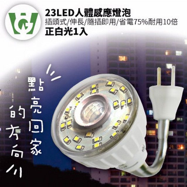 23LED節能減碳可彎式感應燈泡(插頭型)(正白光)