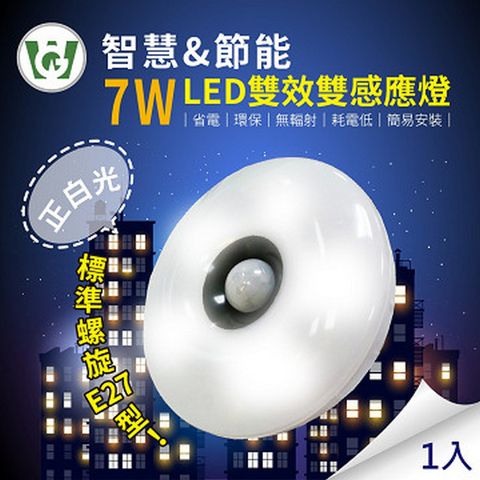 7W大照明LED 雙效雙感應燈(標準螺旋型)(正白光)