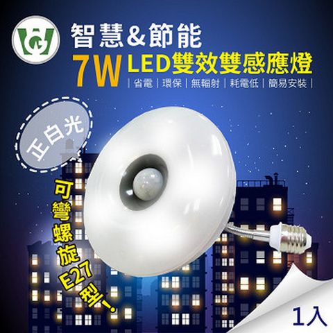 7W大照明LED 雙效雙感應燈(可彎螺旋型)(正白光)