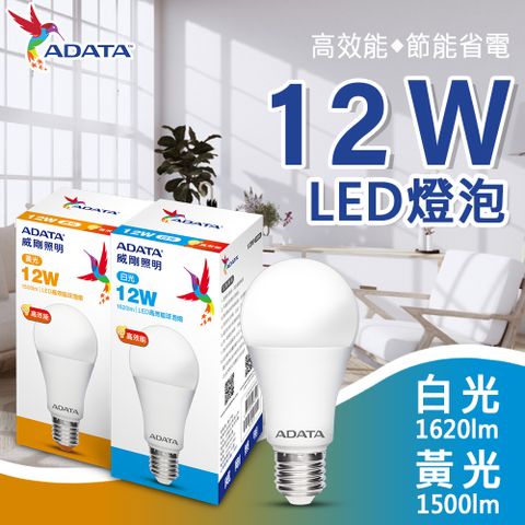 【ADATA 威剛】12W 大廣角 高效能 LED燈泡 球泡燈 (省電 節能 高流明)-3入組