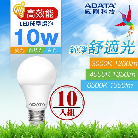 【ADATA 威剛】10W 高效能 LED球型燈泡(超值10入組)