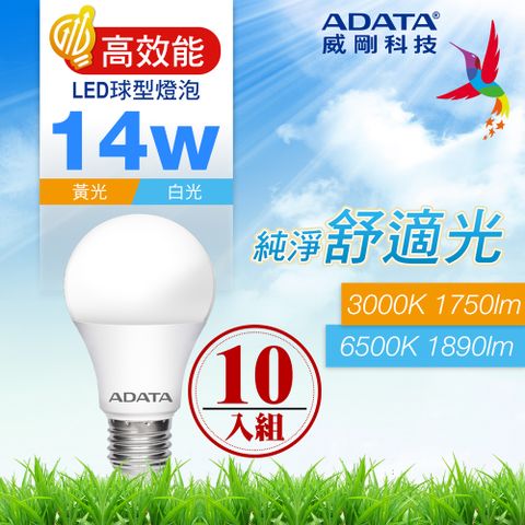 【ADATA 威剛】14W 高效能 LED球型燈泡(超值10入組)