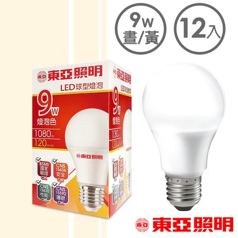 TOA 東亞照明 9W球型LED燈泡-黃光12入