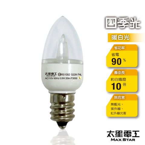 【太星電工】四季光超亮LED小夜燈泡E12/0.5W/暖白光