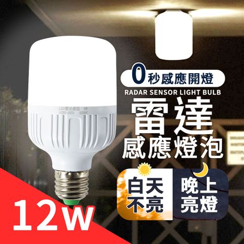 【雷達LED感應燈 12W】 感應燈 E27 感應燈泡 微波雷達 燈泡 走廊燈 車庫燈 (暖光/白光)