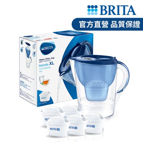 德國BRITA】Marella XL馬利拉濾水壺+4入全效型濾芯_藍(共5芯) - PChome