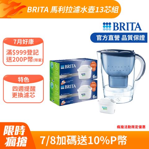 【德國BRITA官方】Marella MXPRO 3.5L 馬利拉濾水壺+MAXTRA PRO去水垢專家濾芯12入_藍(共13芯)