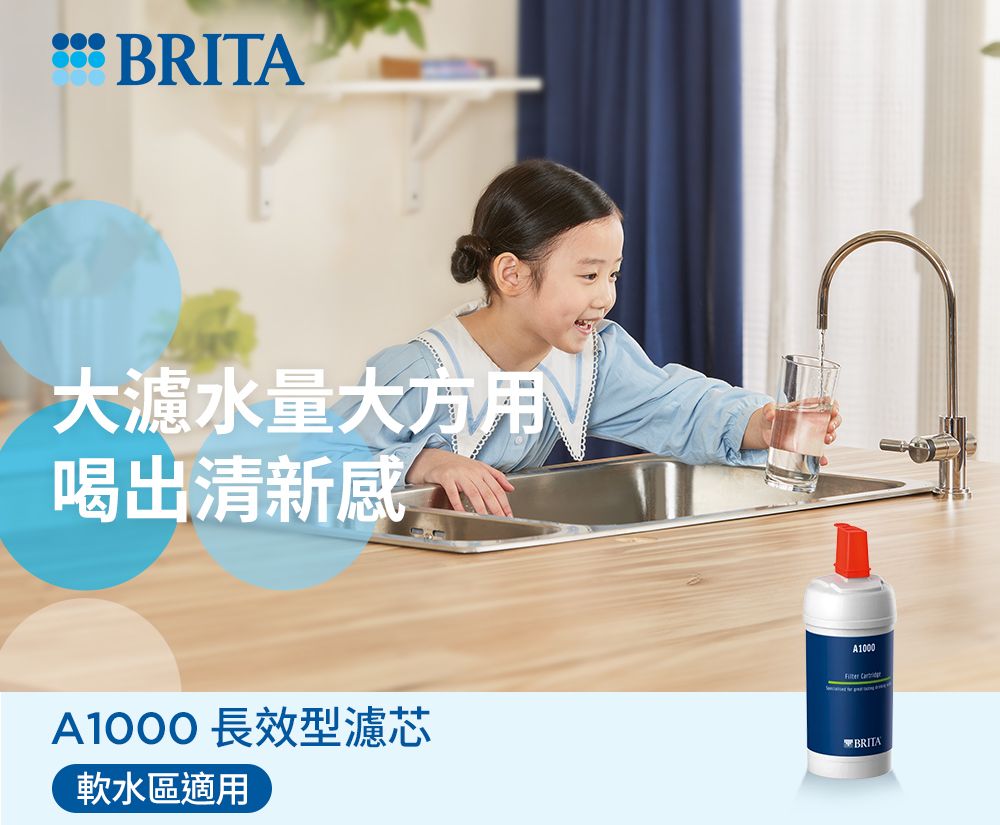 BRITA大量大方用喝出清新感A1000 長效型濾芯軟水區適用A1000 BRITA