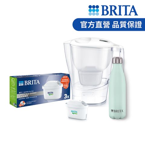 BRITA 官方直營 Aluna MXPRO 3.5L 愛奴娜濾水壺+3入MXPRO去水垢專家濾芯+保溫瓶(綠)_共4芯