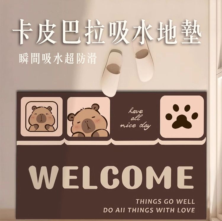 卡皮巴拉吸水地墊瞬間吸水超防滑allnice dayWELCOMETHINGS GO WELLDO  THINGS WITH LOVE