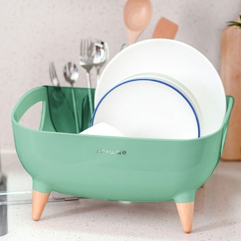 【WUZ屋子】韓國nineware 簡約碗盤木角瀝水籃-綠色