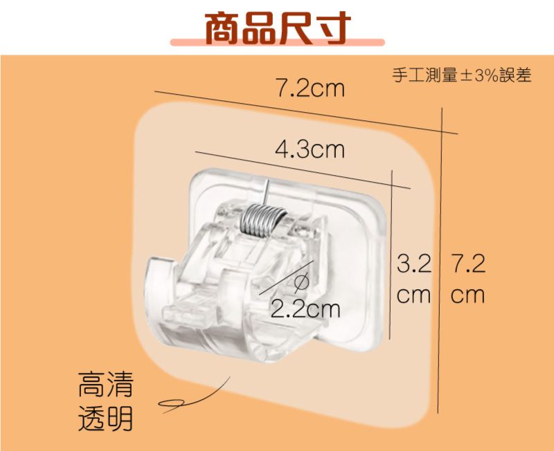 商品尺寸7.2cm4.3cm手工測量3%誤差3.2 7.2cm cm2.2cm高清透明