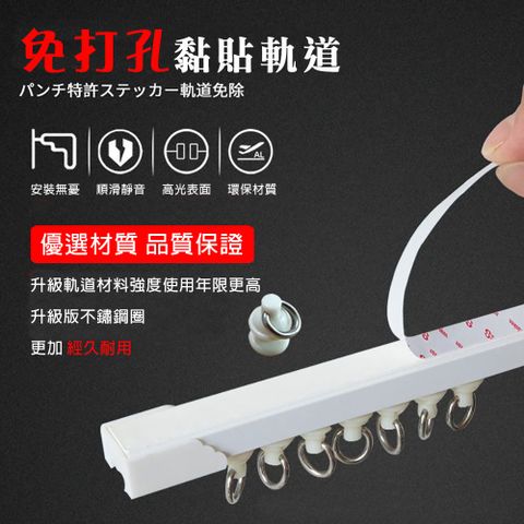 WE CHAMP 自黏式免鑽孔頂側通用門窗簾軌道1M