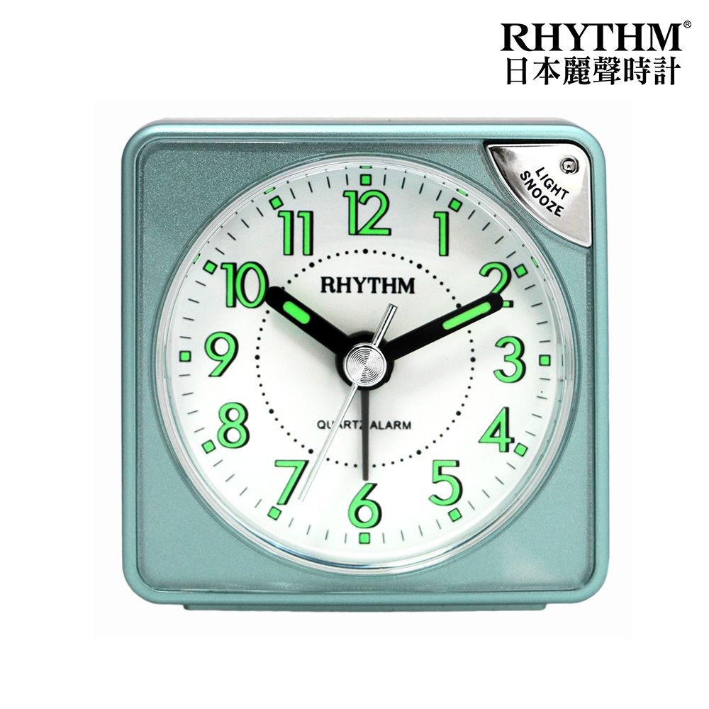 RHYTHM 麗聲 日本鐘-輕巧好攜帶/旅行用/夜燈功能/貪睡功能/時尚小鬧鐘(湖水綠)