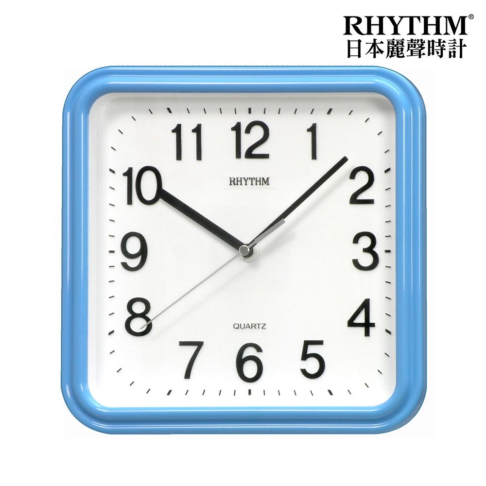 RHYTHM 麗聲 日本鐘-百搭簡約獨到品味方圓形超靜音掛鐘(天空藍)