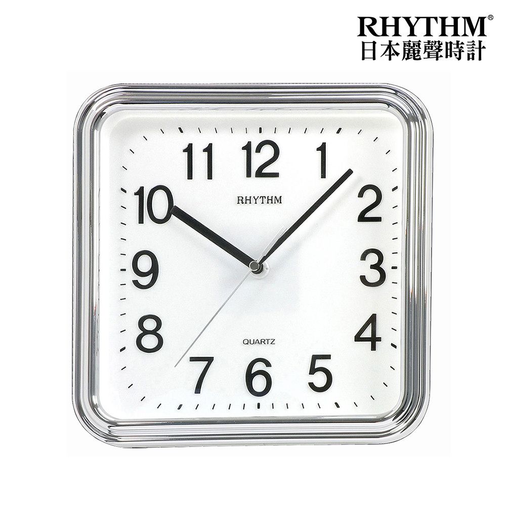 RHYTHM 麗聲 日本鐘-百搭簡約獨到品味方圓形超靜音掛鐘(星光銀)