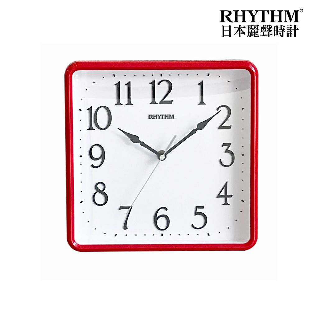 RHYTHM 麗聲  CLOCK 日本鐘 獨特居家美學實用款超靜音方圓形掛鐘(紅色)