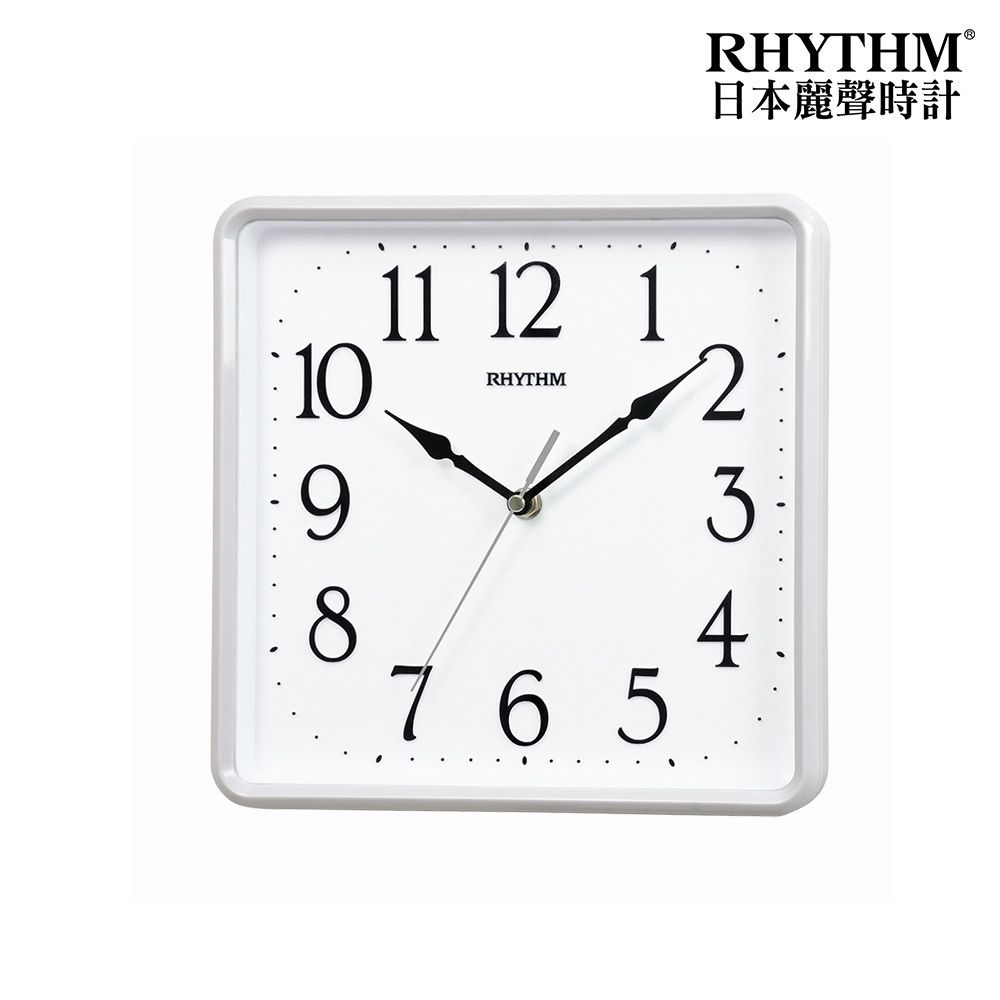 RHYTHM 麗聲  CLOCK 日本鐘 獨特居家美學實用款超靜音方圓形掛鐘(白色)