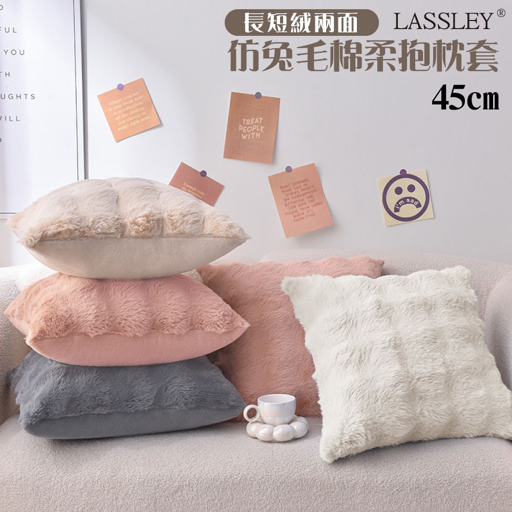 LASSLEY 蕾絲妮居家 仿兔毛棉柔抱枕套(方形45cm 不附枕心)