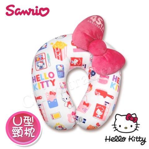 【Hello Kitty】凱蒂貓 彩色繽紛蝴蝶結 U型 旅行頸枕 午安枕 抱枕 靠枕 多用途(正版授權)