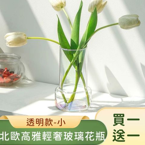 好拾選物 北歐高雅輕奢玻璃花瓶-小 買一送一 3色可選