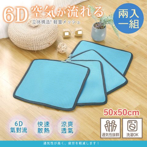 台灣製 6D氣對流透氣坐墊/沙發墊/辦公椅墊(50X50cm-2入組) 單人款