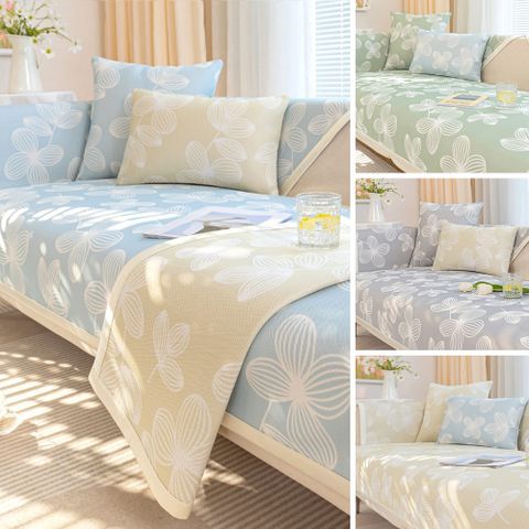 半島良品 小清新花卉涼感沙發墊防滑沙發墊 涼席涼墊/單人座/扶手巾(可洗衣機洗/多款顏色可挑選)