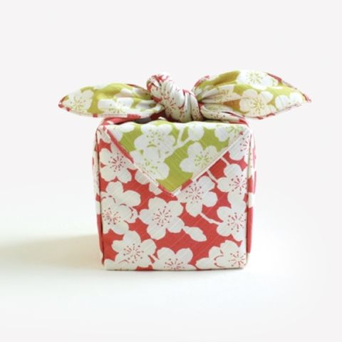 京都風呂敷包巾-伊砂紋樣 中巾-櫻(粉&綠)