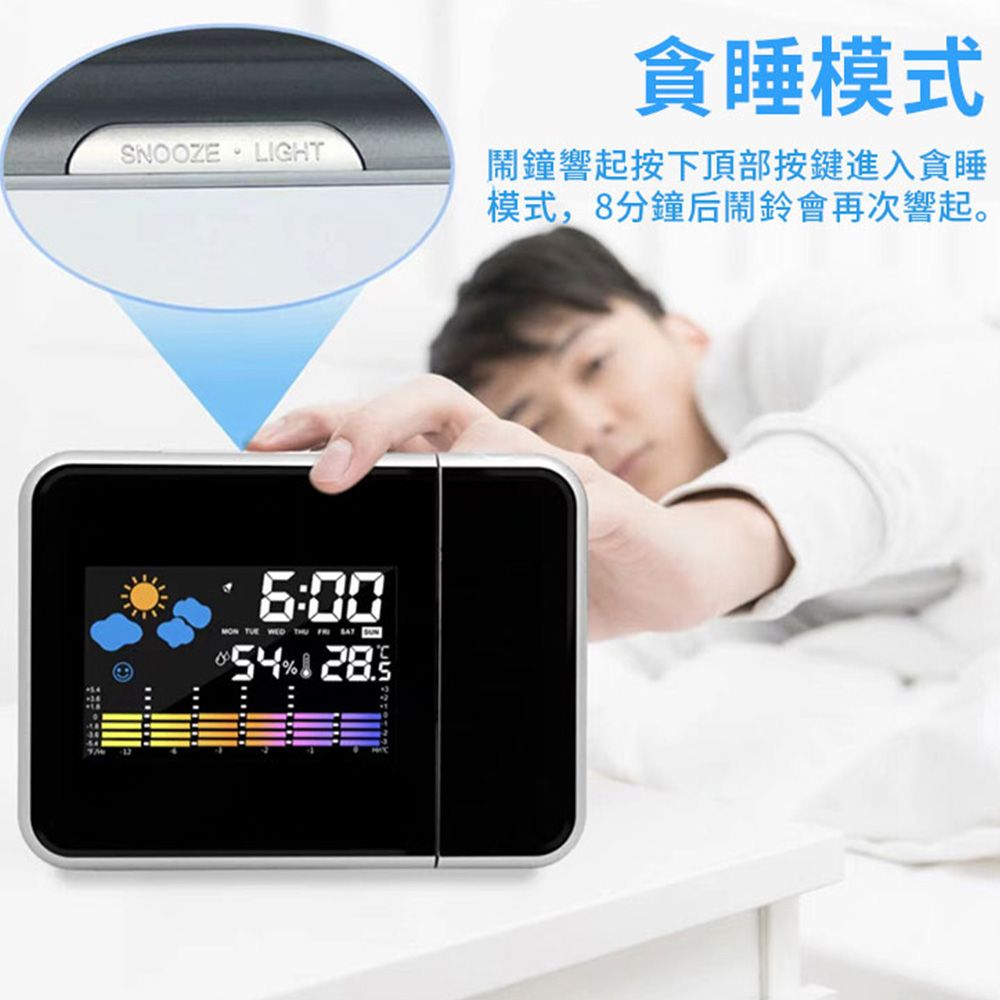 QLZHS LED投影電子鐘 萬年曆氣象鐘 多功能彩屏時鐘 桌上電子鬧鐘