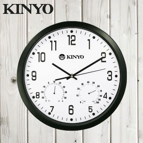 鐘於自我 傢飾首選【KINYO】 14吋溫溼度計靜音掛鐘 CL-130