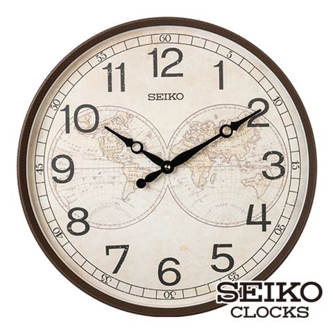 SEIKO 精工 復古航海圖 時鐘 掛鐘 QXA803(仿舊造型鏡框 滑動式靜音秒針)