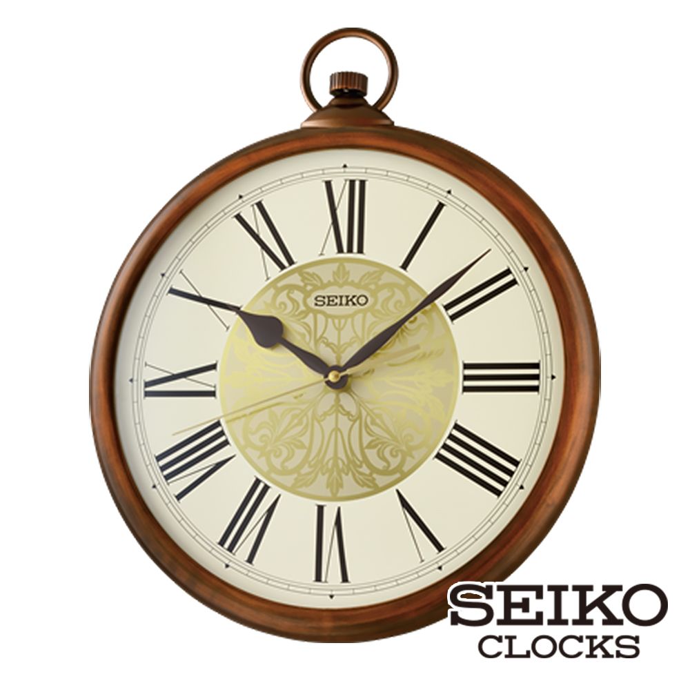 鐘【打鐘】直径12.7cm 古物　希少 SEIKO 精工古銅色懷舊造型花紋時鐘掛鐘QXA837(羅馬數字時分秒