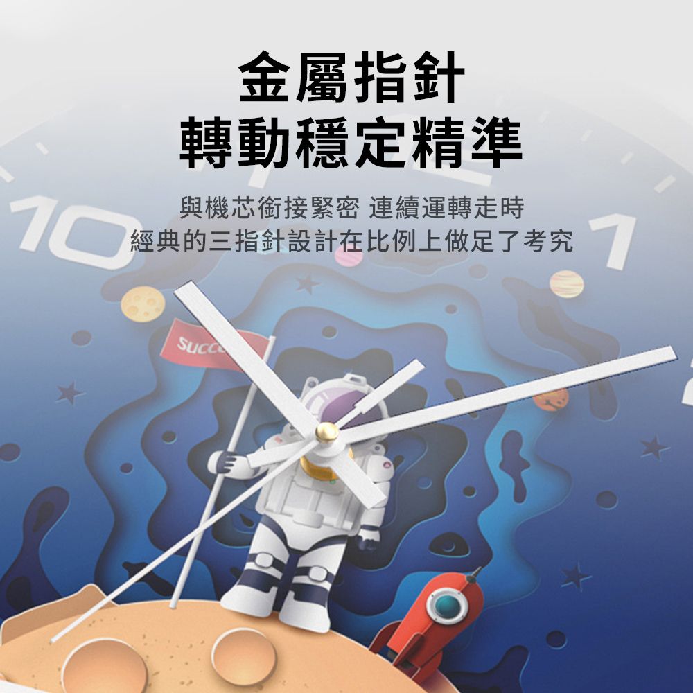 SUNORO 創意卡通宇航員時鐘 靜音指針掛鐘 兒童早教數字壁掛時鐘 客廳臥室裝飾掛鐘 30cm