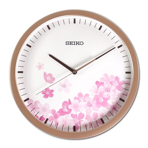 SEIKO 精工 / 36cm 浪漫櫻花 直刻 居家擺飾 跳秒掛鐘 - 白x玫瑰金色框 ＃PIA020P