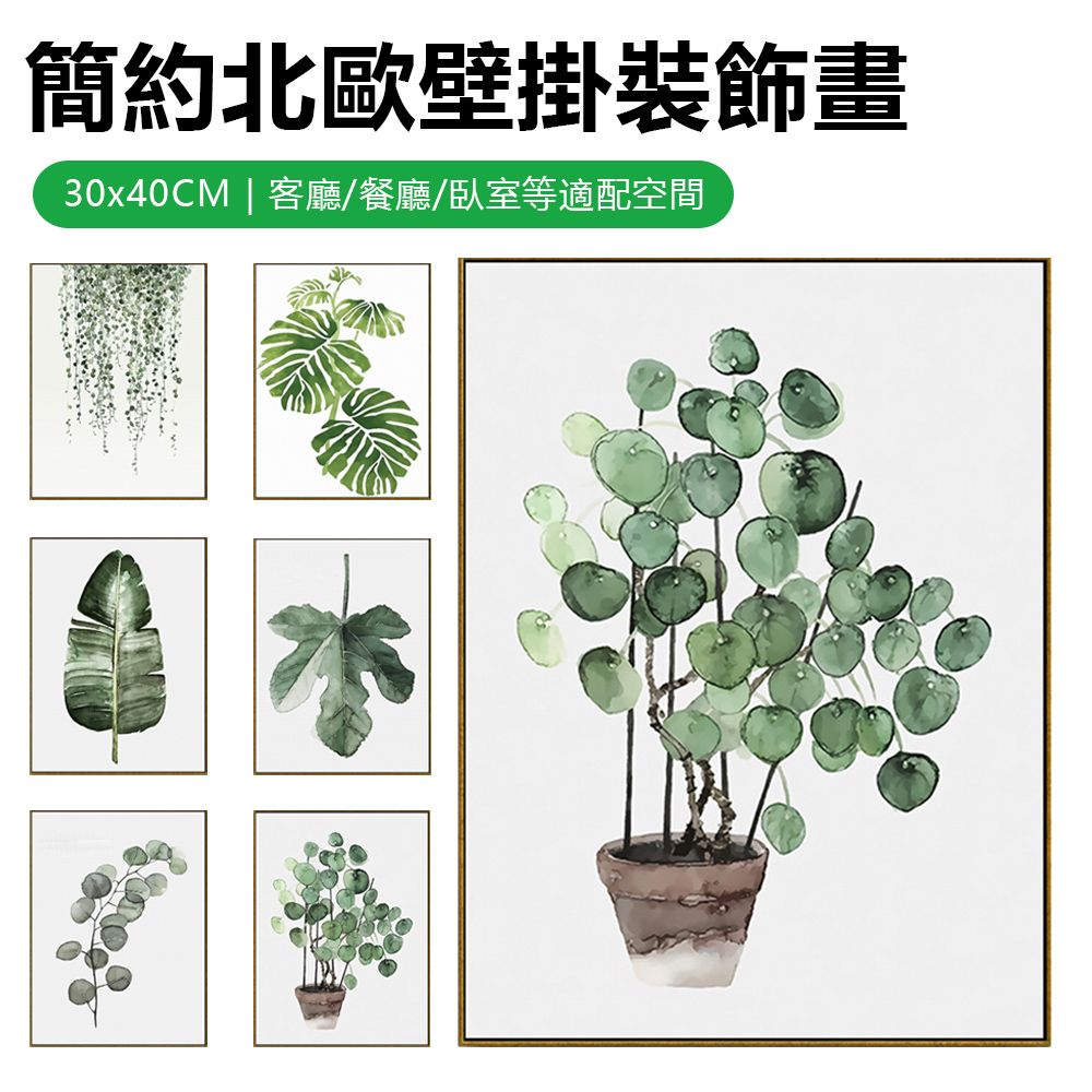 Sily 北歐客廳壁掛裝飾畫 簡約植物綠葉掛畫 家居臥室小清新墻畫 壁畫 30x40cm