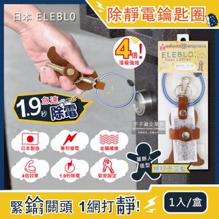 日本ELEBLO-薑餅人造型皮革旅行防靜電鑰匙圈-條紋天空藍1入/盒