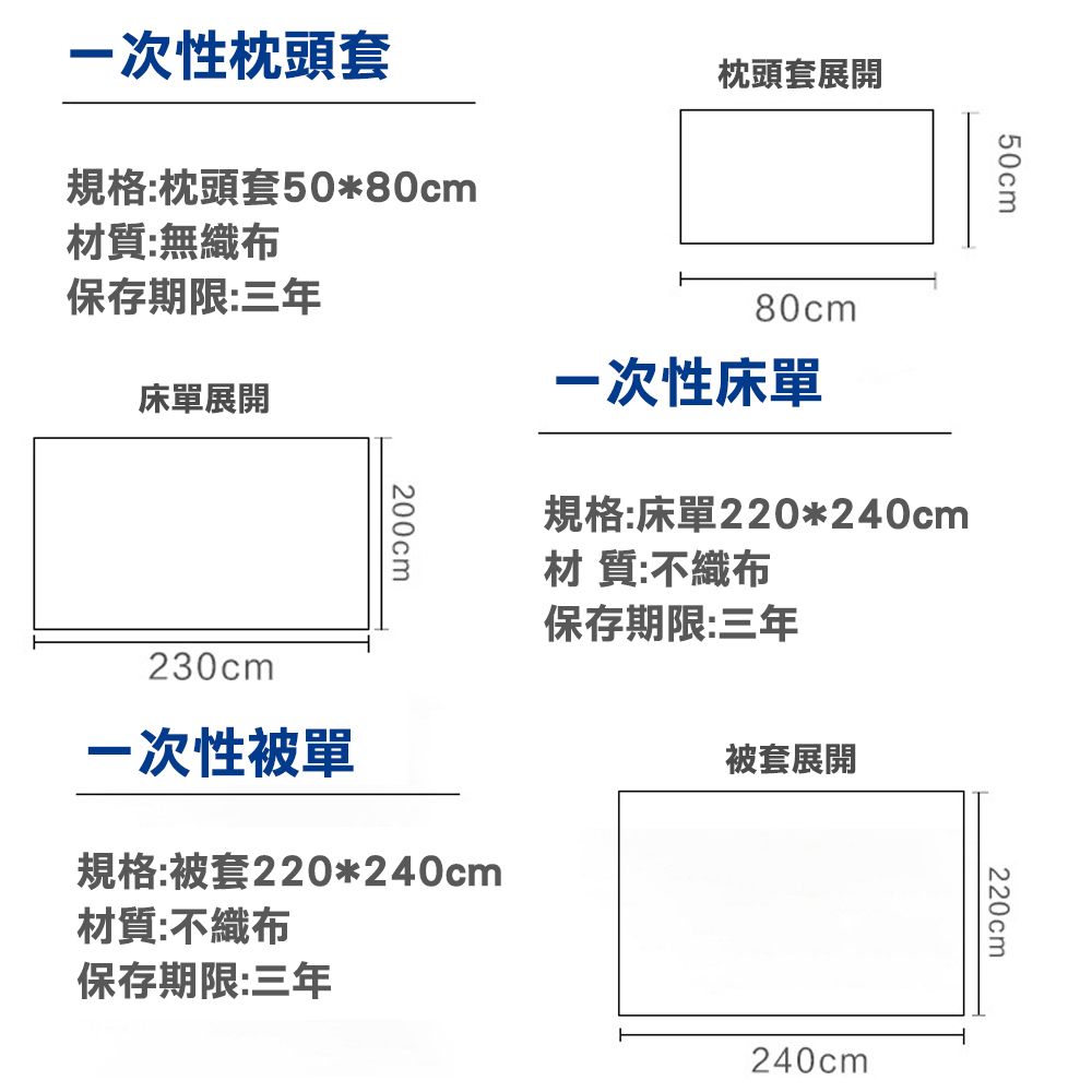  柔軟親膚一次性床單被套枕套套組  雙人四件組