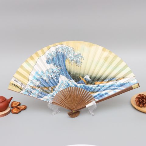 京都唐木浮世繪和紙扇子-葛氏北齋-神奈川沖浪裏